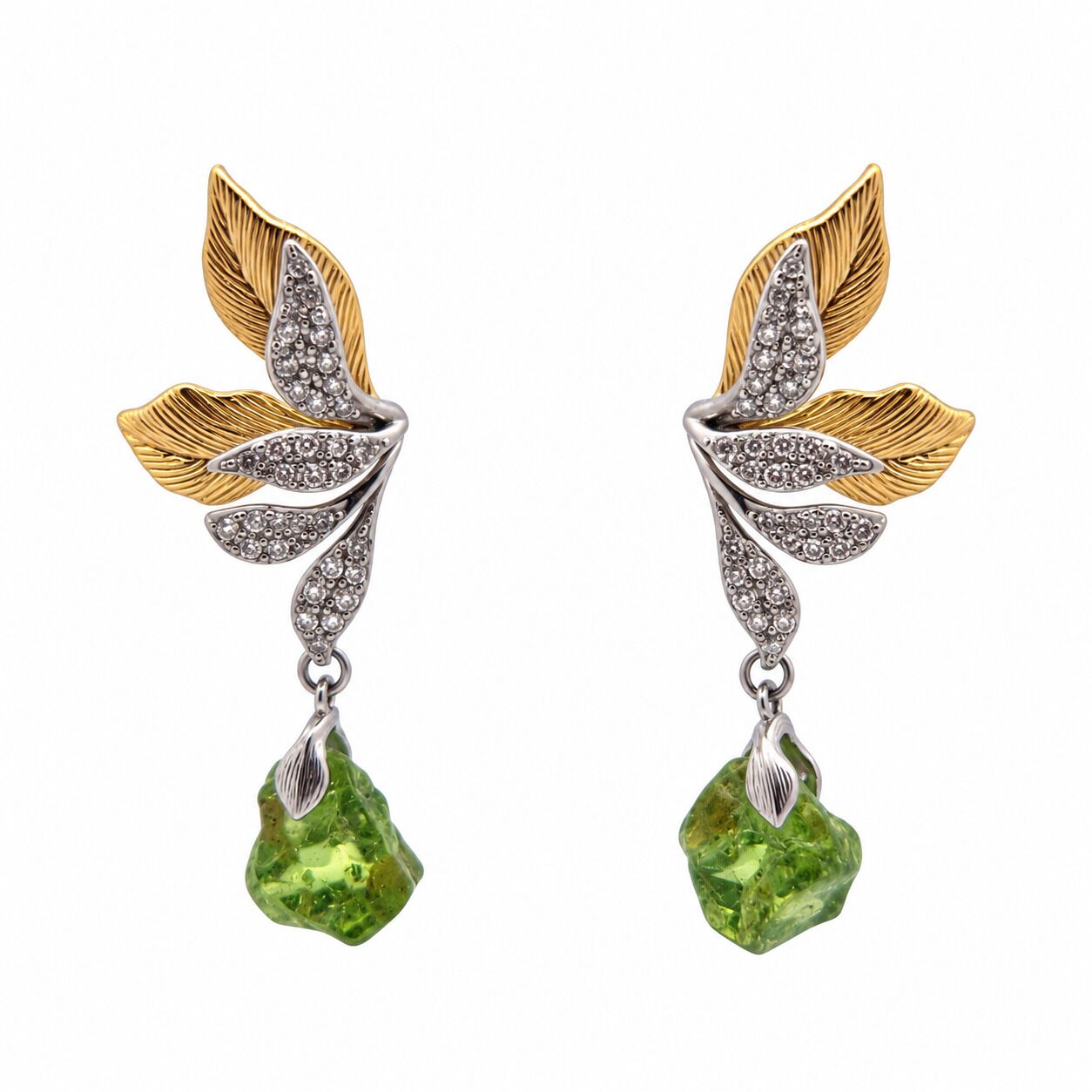 Серьги из серебра 925 пробы с перидотами и фианитами