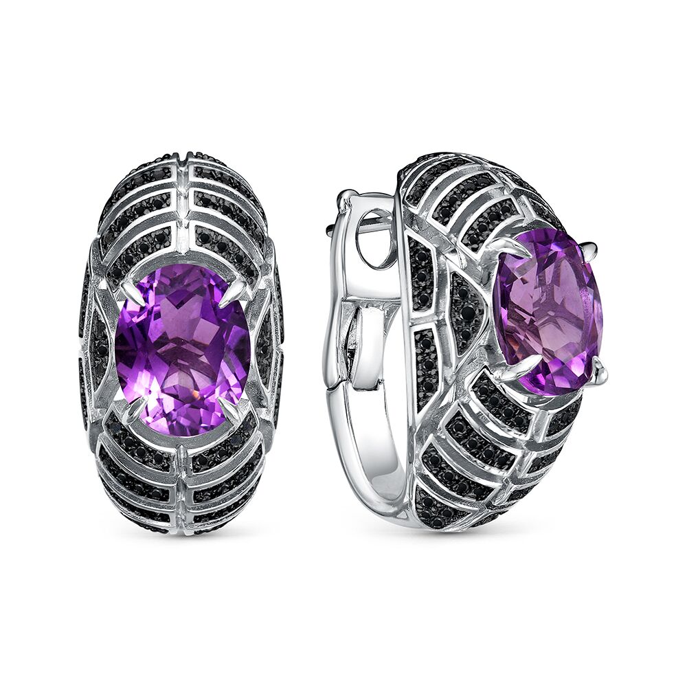 Серьги из серебра 925 пробы с аметистами и шпинелью