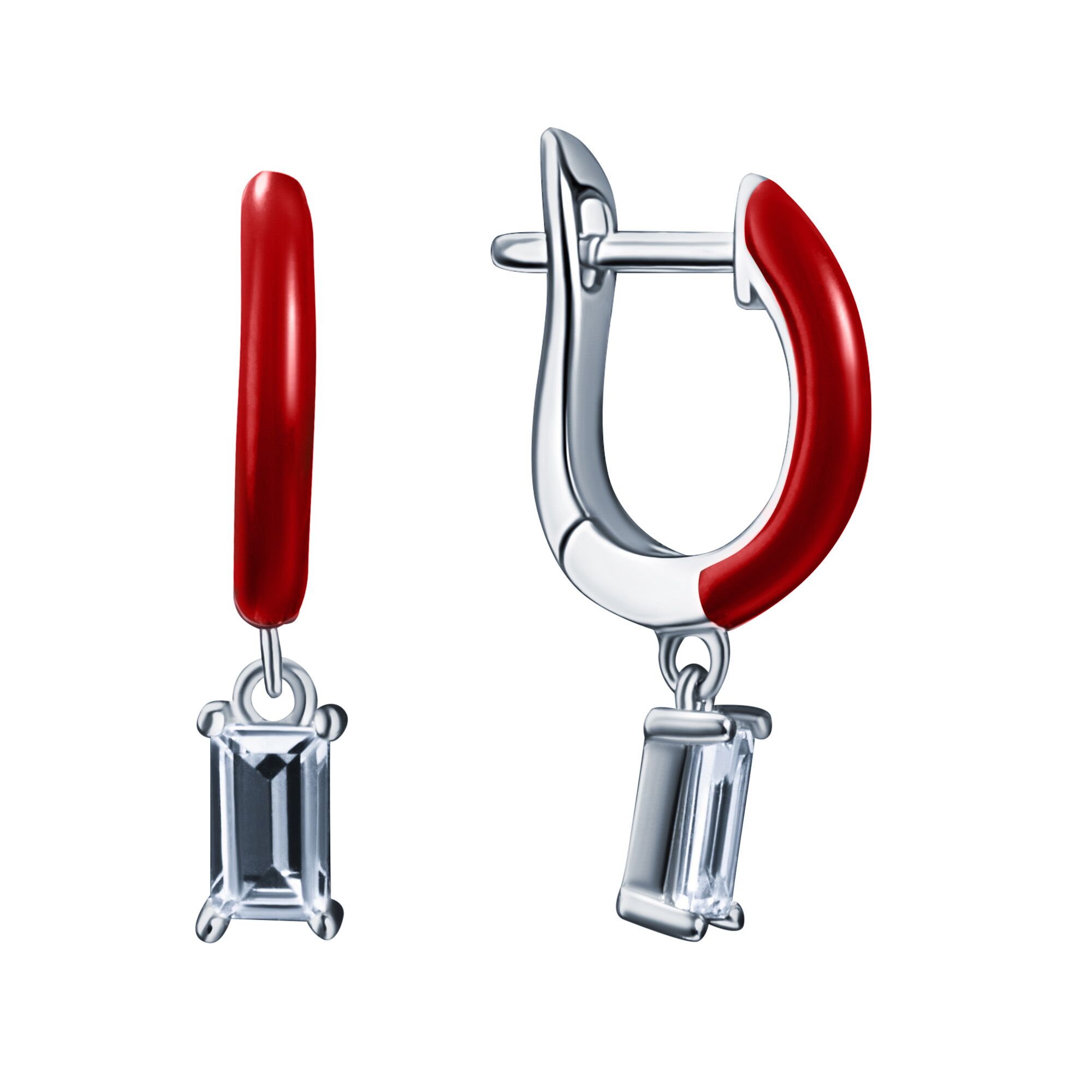 Серьги из серебра 925 пробы с фианитами и эмалью