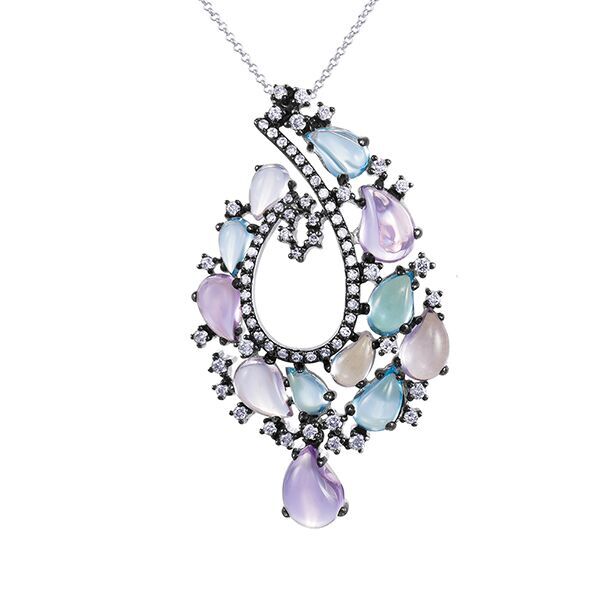 Колье из белого золота 585 пробы с цветными полудрагоценными камнями и бриллиантами (40)