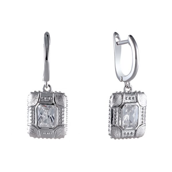 Серьги из серебра 925 пробы с ювелирным стеклом и фианитами