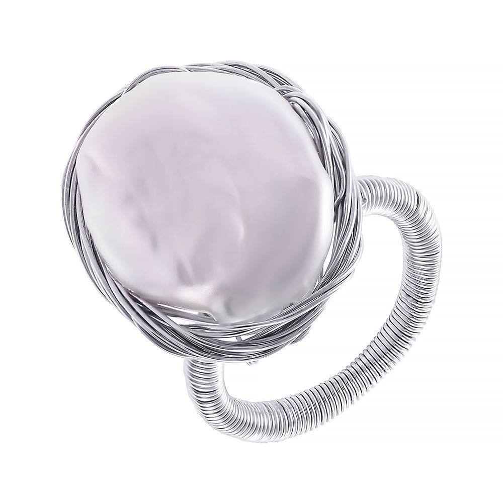 Кольцо из серебра 925 пробы с барочным жемчугом