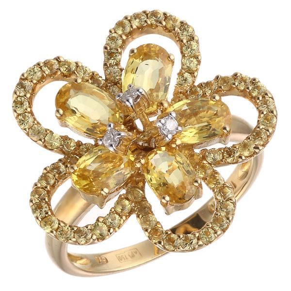 Кольцо из белого золота 750 пробы с бриллиантами и сапфирами (16,75)