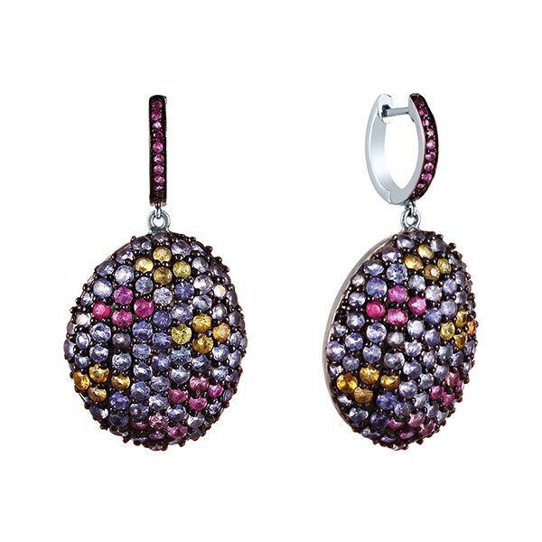 Серьги из серебра 925 пробы с сапфирами и танзанитами