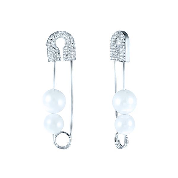 Серьги из серебра 925 пробы с фианитами и жемчугом синтетическим