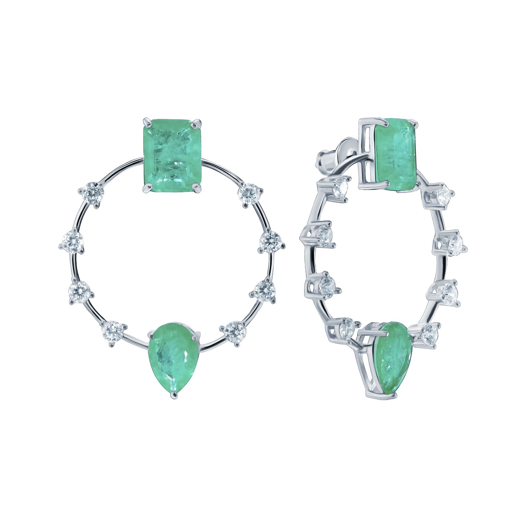 Серьги из серебра 925 пробы с фианитами и ювелирным стеклом