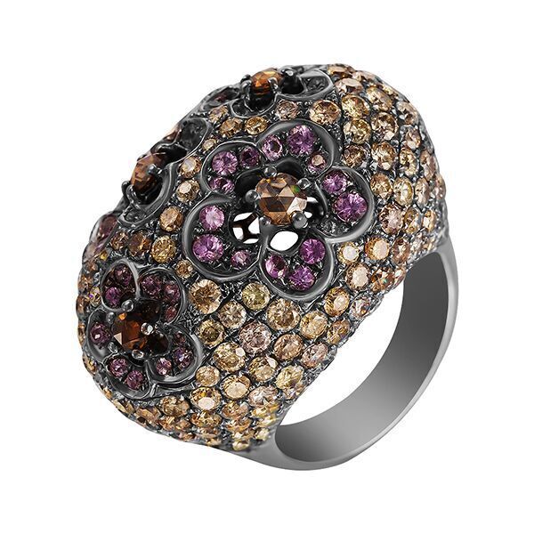 Кольцо из черного золота 750 пробы и белого золота 750 пробы с бриллиантами и сапфирами (17,5)