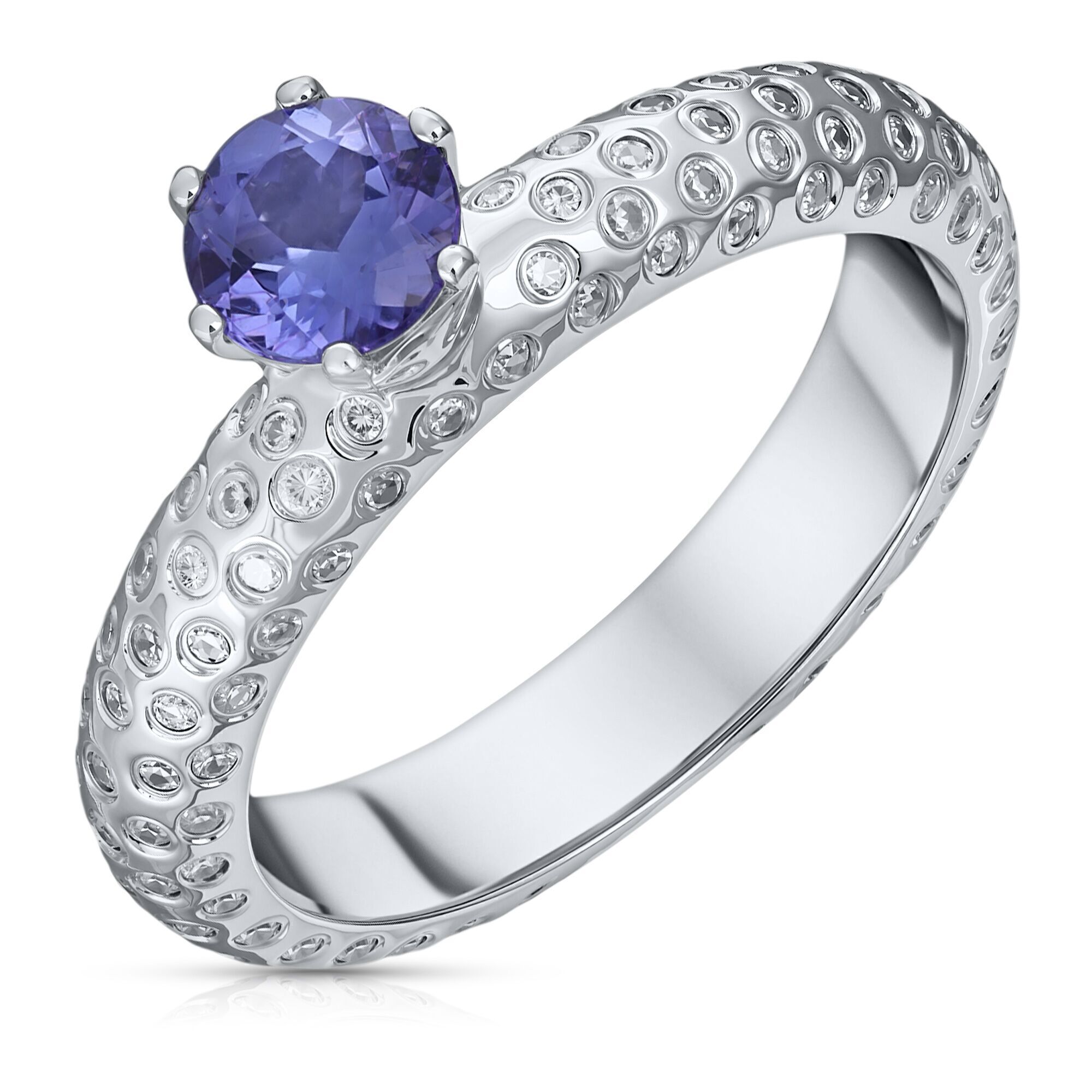 Кольцо из белого золота 585 пробы с танзанитом и бриллиантами (18)