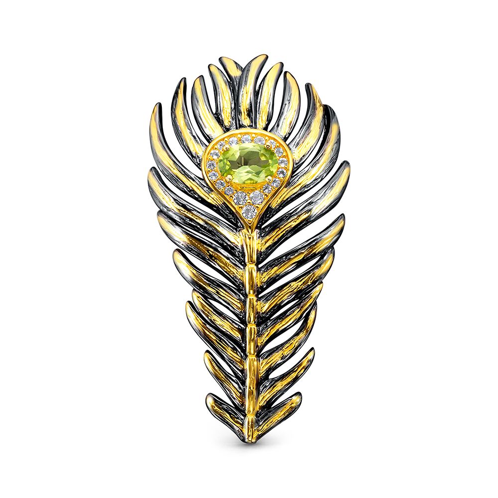 Брошь из серебра 925 пробы с перидотами и топазами