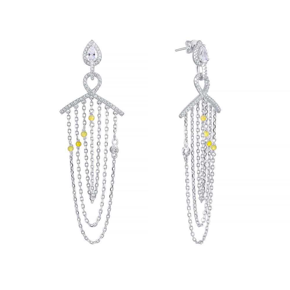 Серьги из серебра 925 пробы с агатом и фианитами