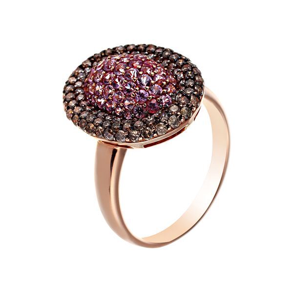 Кольцо из розового золота 585 пробы с бриллиантами и сапфирами (17,5)