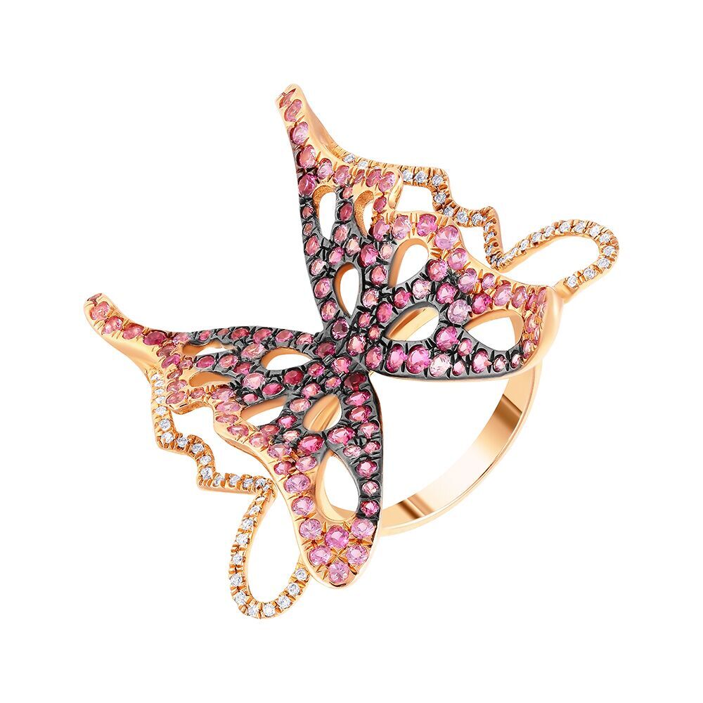 Кольцо из розового золота 585 пробы с бриллиантами и сапфирами (18)