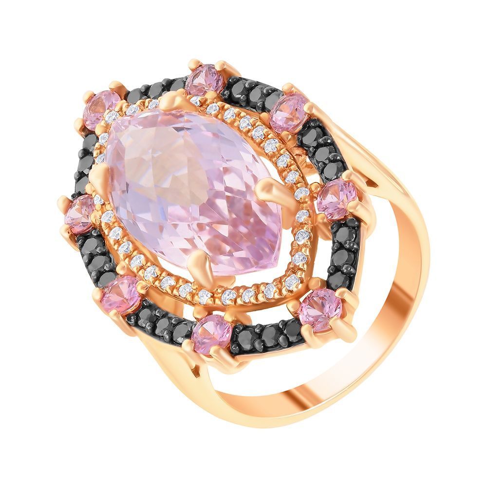 Кольцо из розового золота 585 пробы с аметистом, бриллиантами и сапфирами
