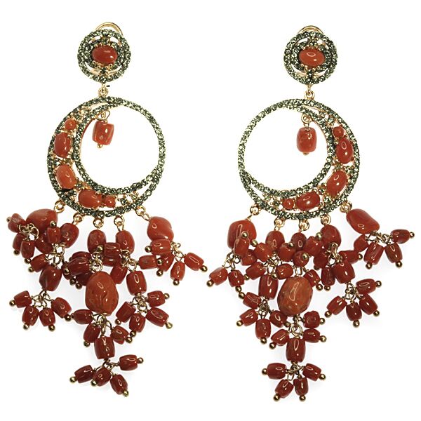 Серьги из серебра 925 пробы с кораллами и фианитами