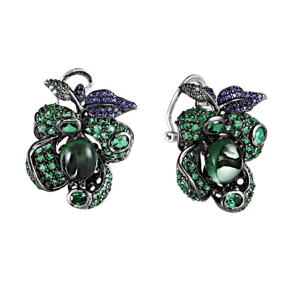 Серьги из серебра 925 пробы с ювелирным стеклом и фианитами