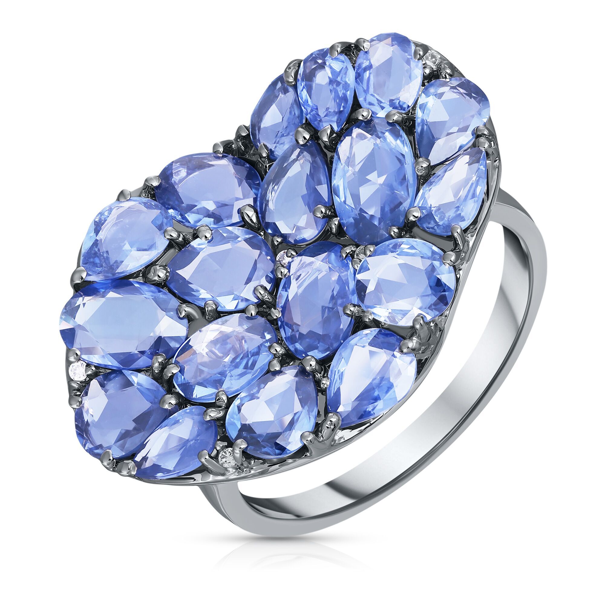 Кольцо из белого золота 750 пробы с бриллиантами и сапфирами (17,5)