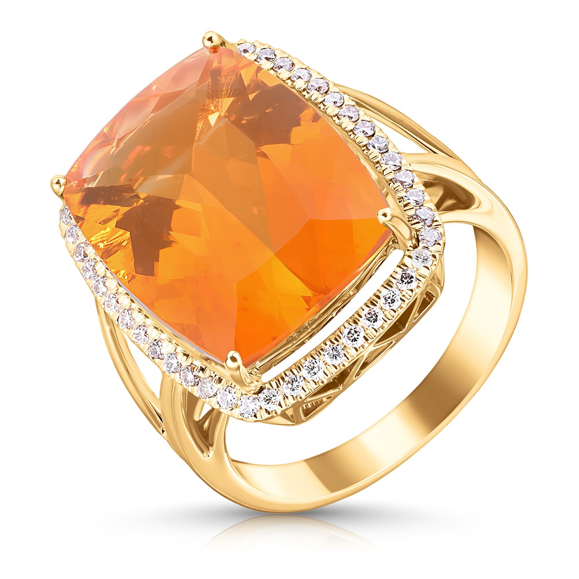 Кольцо из золота 585 пробы с бриллиантами и опалом огненным (16,75)