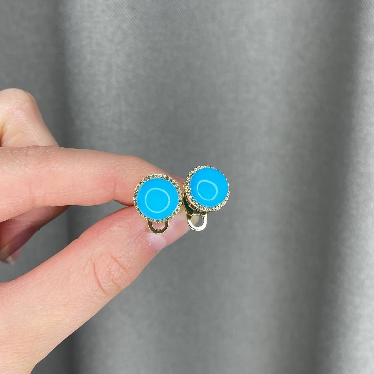 Серьги из золота 585 пробы с бирюзой и сапфирами