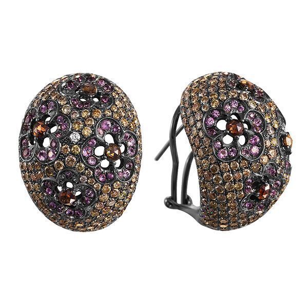 Серьги из черного золота 750 пробы с бриллиантами и сапфирами