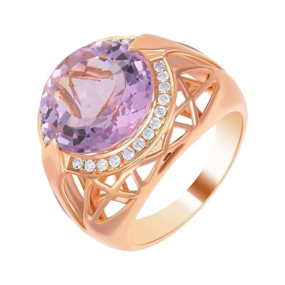Кольцо из розового золота 585 пробы с аметистом и бриллиантами (18)