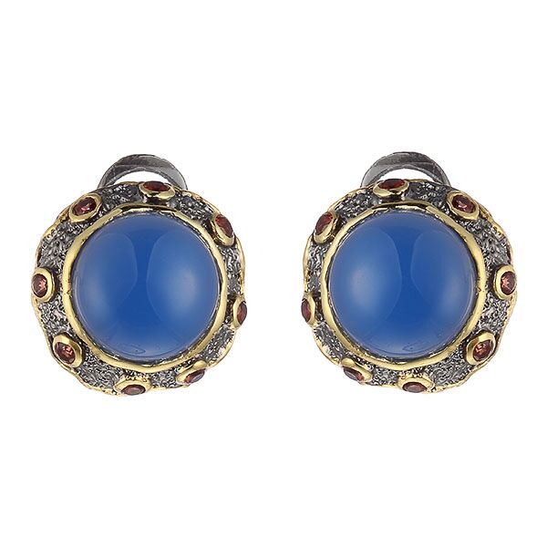 Серьги из серебра 925 пробы с агатом и гранатами