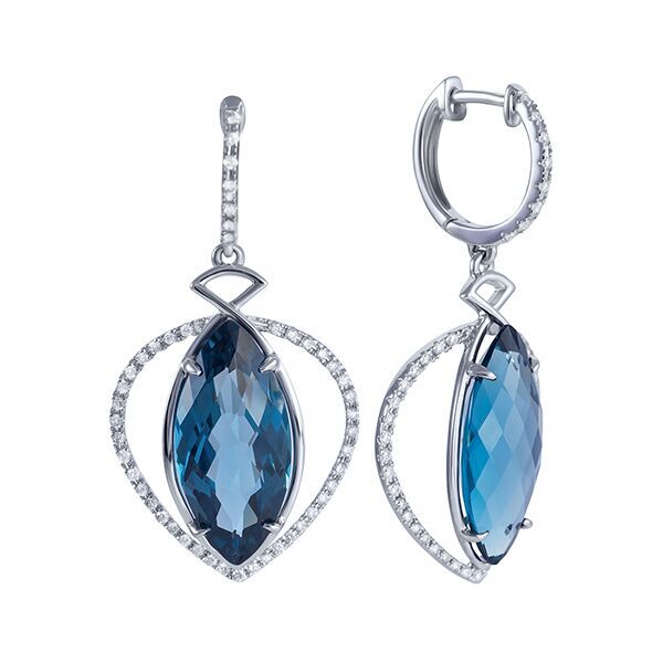 Серьги из белого золота 585 пробы с топазами лондон и бриллиантами