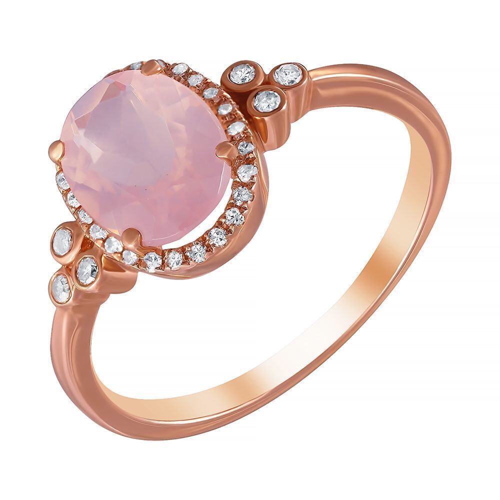 Кольцо из розового золота 585 пробы с бриллиантами и топазом (17,5)