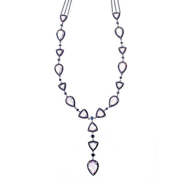 Колье из белого золота 585 пробы с аметистами и сапфирами