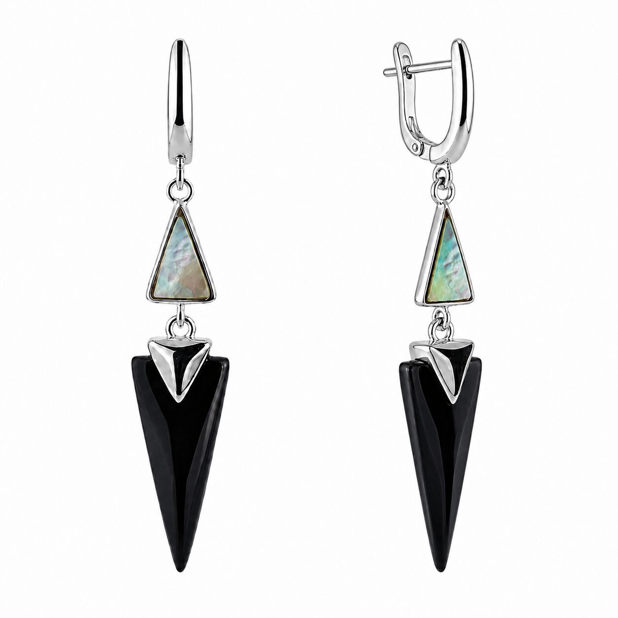 Серьги из серебра 925 пробы с ониксом и перламутром
