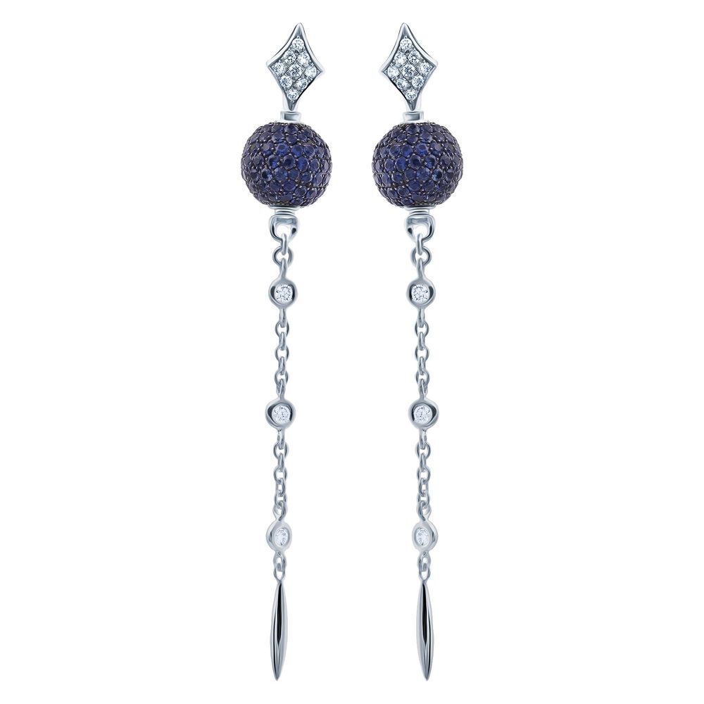 Серьги из белого золота 750 пробы с бриллиантами и сапфирами