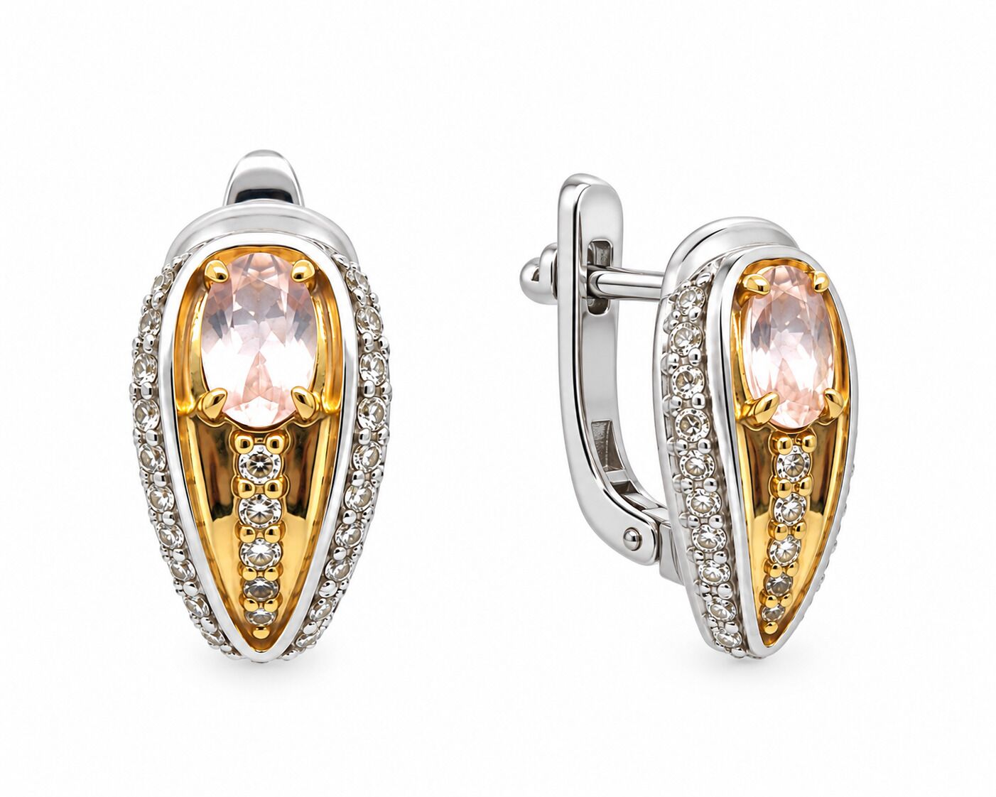 Серьги из серебра 925 пробы с кварцем и фианитами