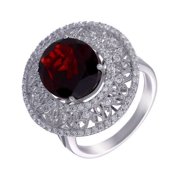 Кольцо из белого золота 750 пробы с бриллиантами и гранатом (17)