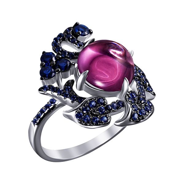 Кольцо из серебра 925 пробы с фианитами и ювелирным стеклом (18)