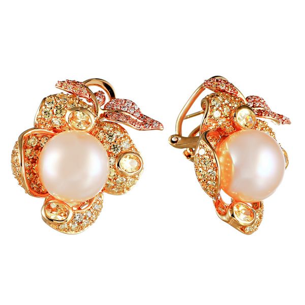 Серьги из серебра 925 пробы с жемчугом к. речным и фианитами