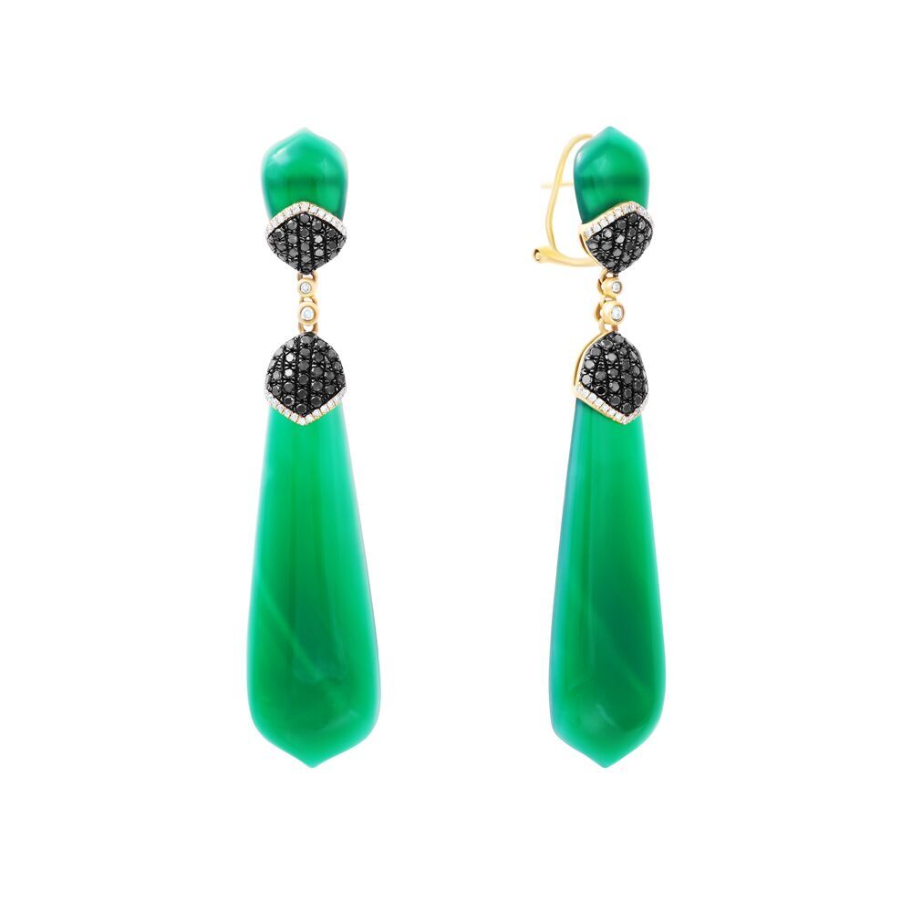 Серьги из золота 585 пробы с агатом, бриллиантами и бриллиантами облагороженными