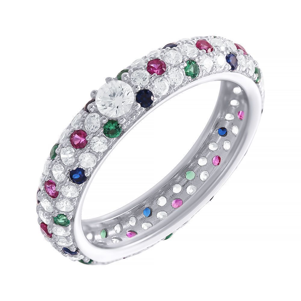 Кольцо из серебра б/п (справка) пробы с фианитами (17,5)