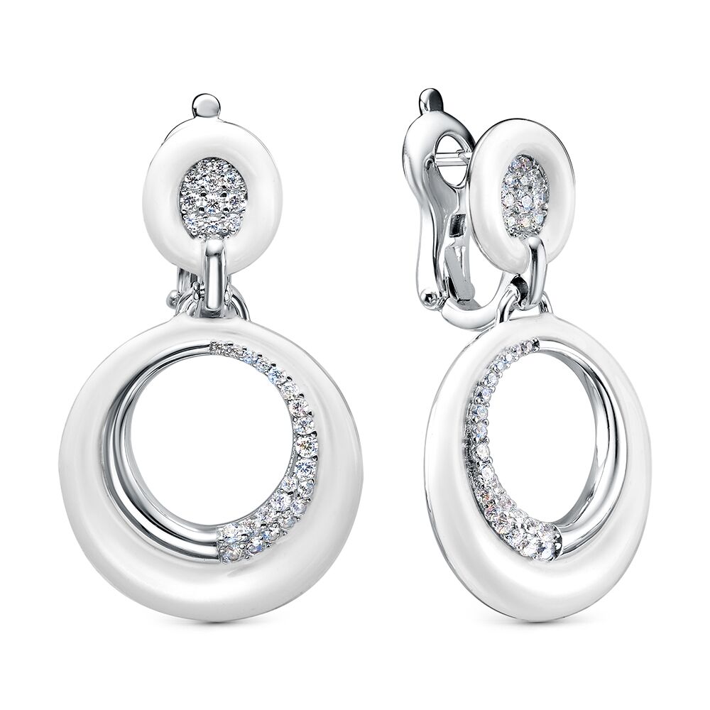 Серьги из серебра 925 пробы с фианитами и эмалью
