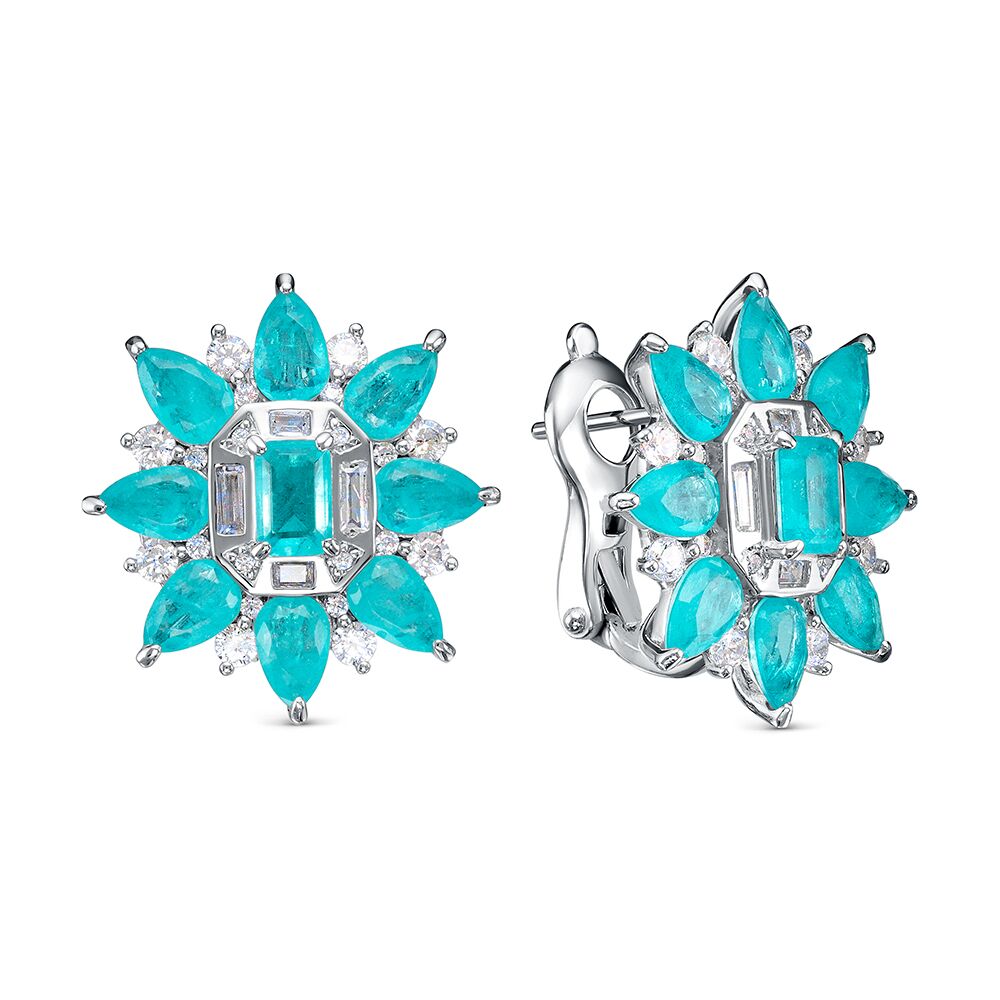 Серьги из серебра 925 пробы с фианитами и ювелирным стеклом