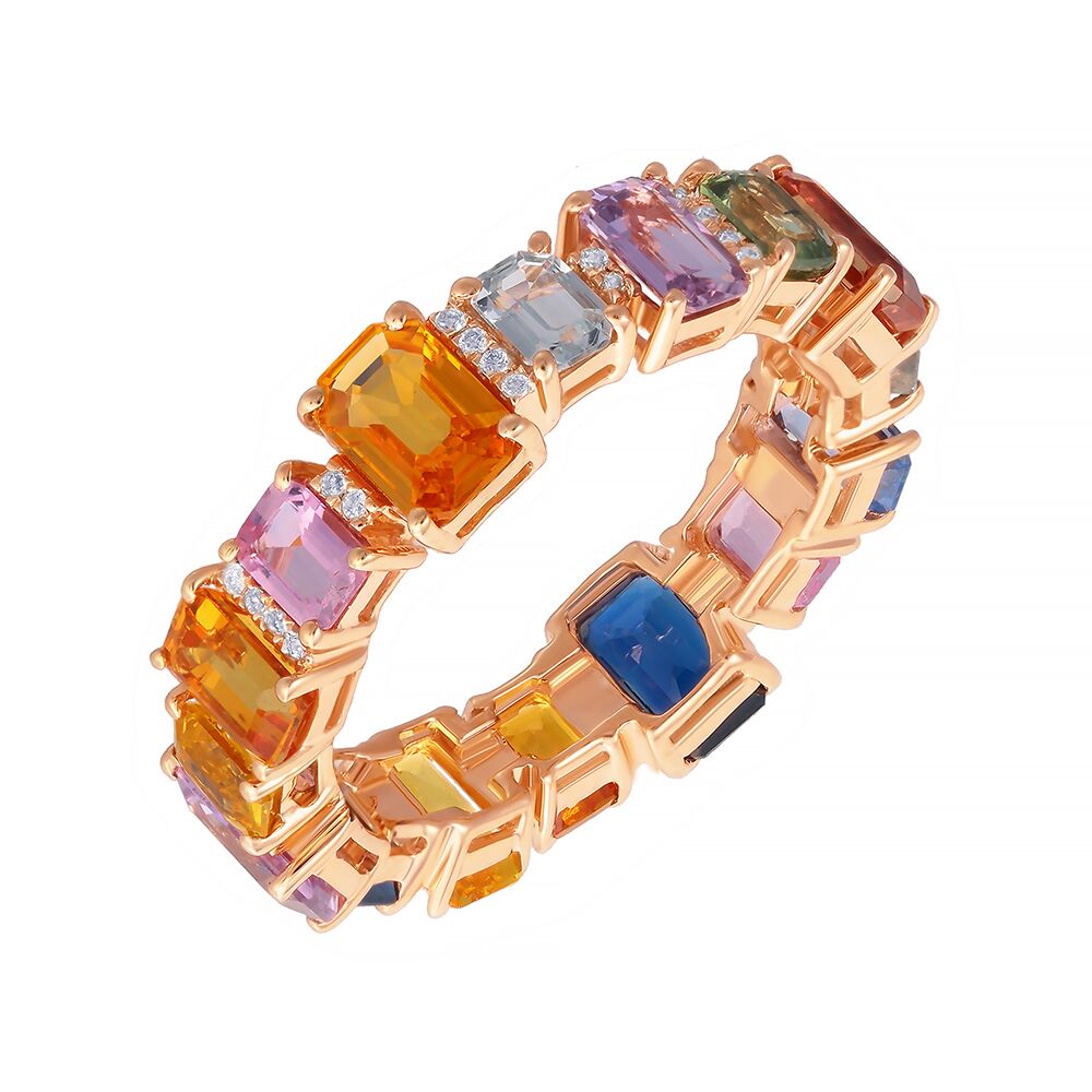 Кольцо из розового золота 585 пробы с бриллиантами и сапфирами (17,5)