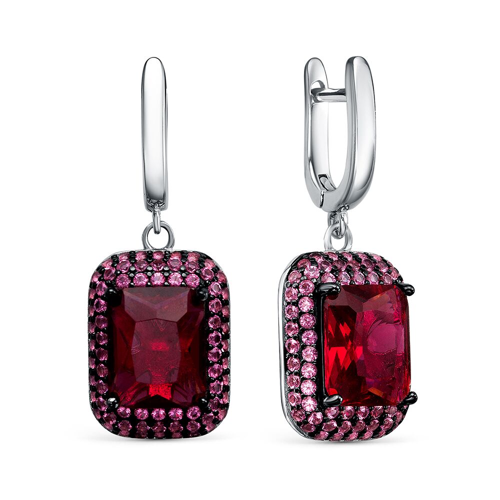 Серьги из серебра 925 пробы с ювелирным стеклом и фианитами