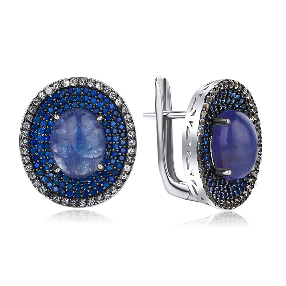 Серьги из серебра 925 пробы с сапфирами, танзанитами и топазами