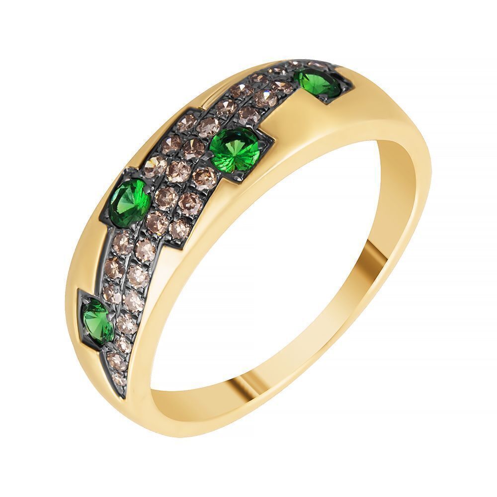 Кольцо из золота 585 пробы с бриллиантами и цаворитами