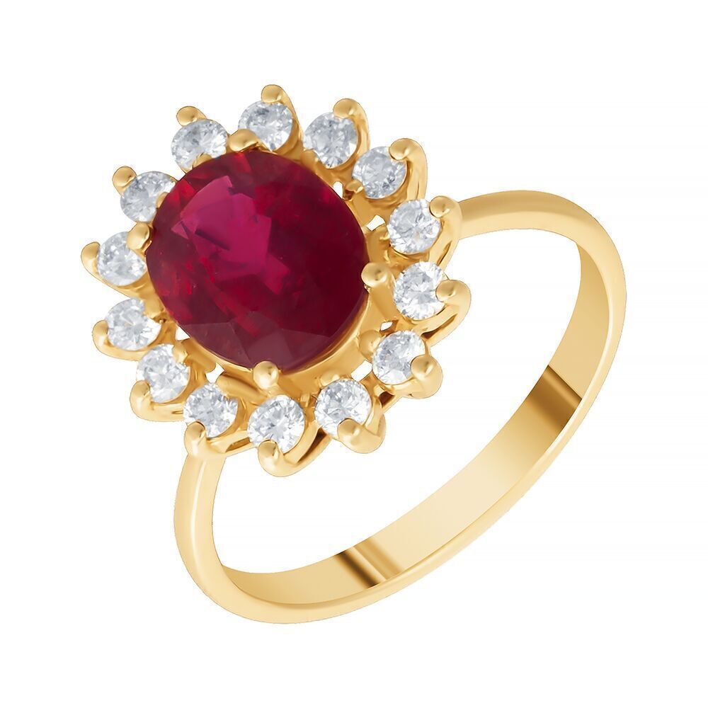Кольцо с рубином и бриллиантами из золота 585