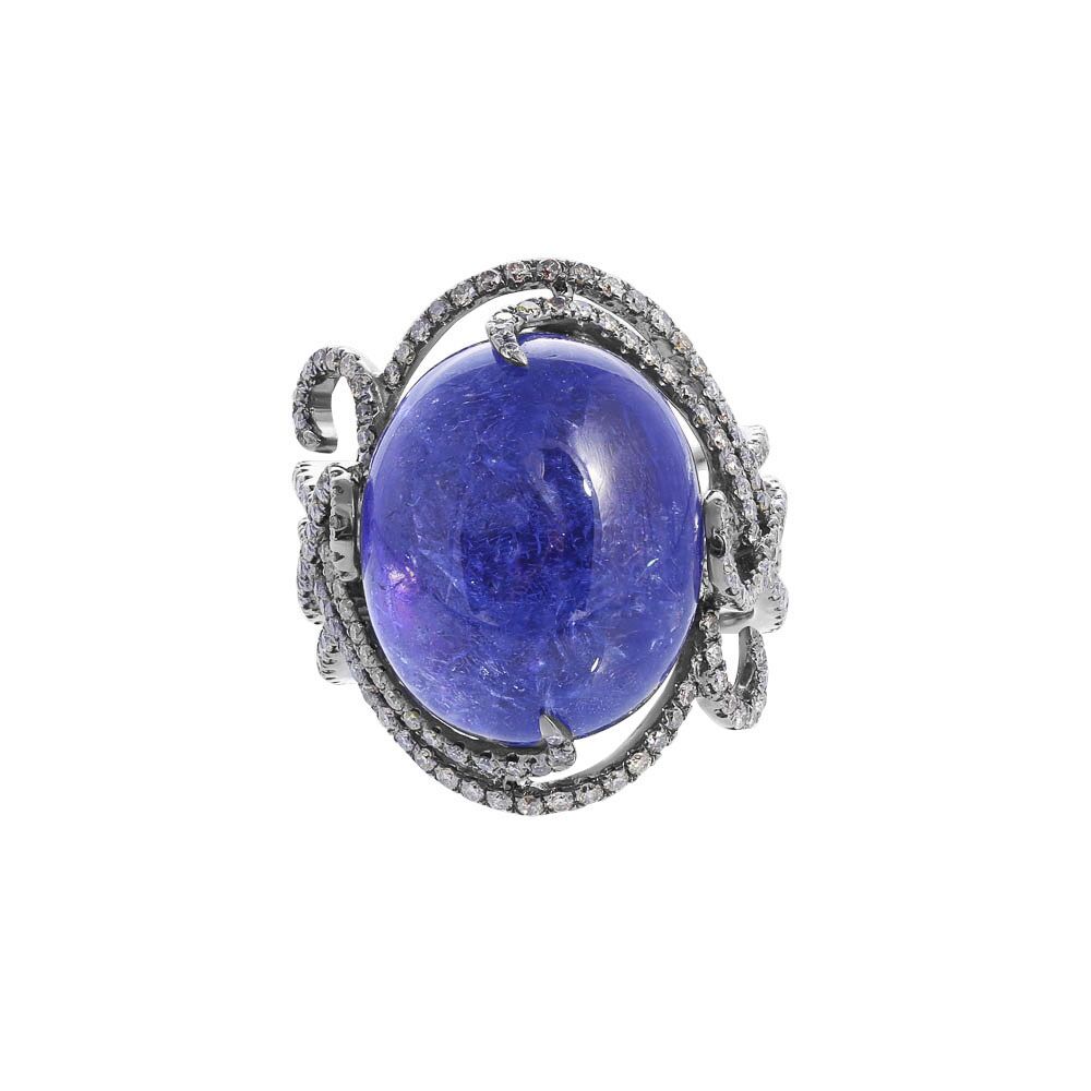 Кольцо из черного золота 750 пробы с танзанитом и бриллиантами (17,5)