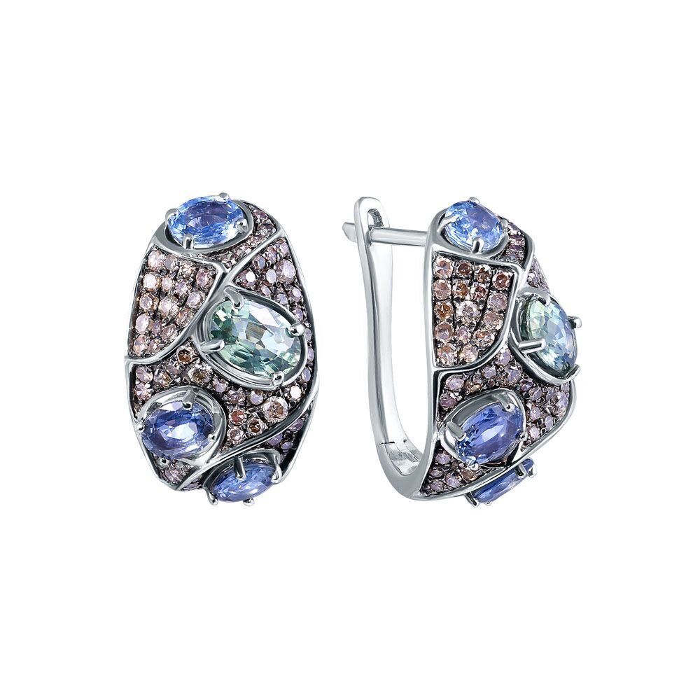 Серьги из белого золота 585 пробы с сапфирами и бриллиантами