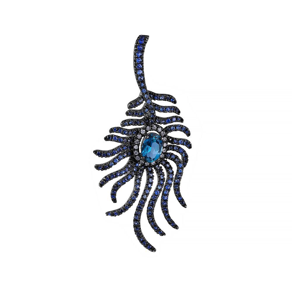 Подвеска из черного золота 585 пробы с топазами лондон, бриллиантами и сапфирами