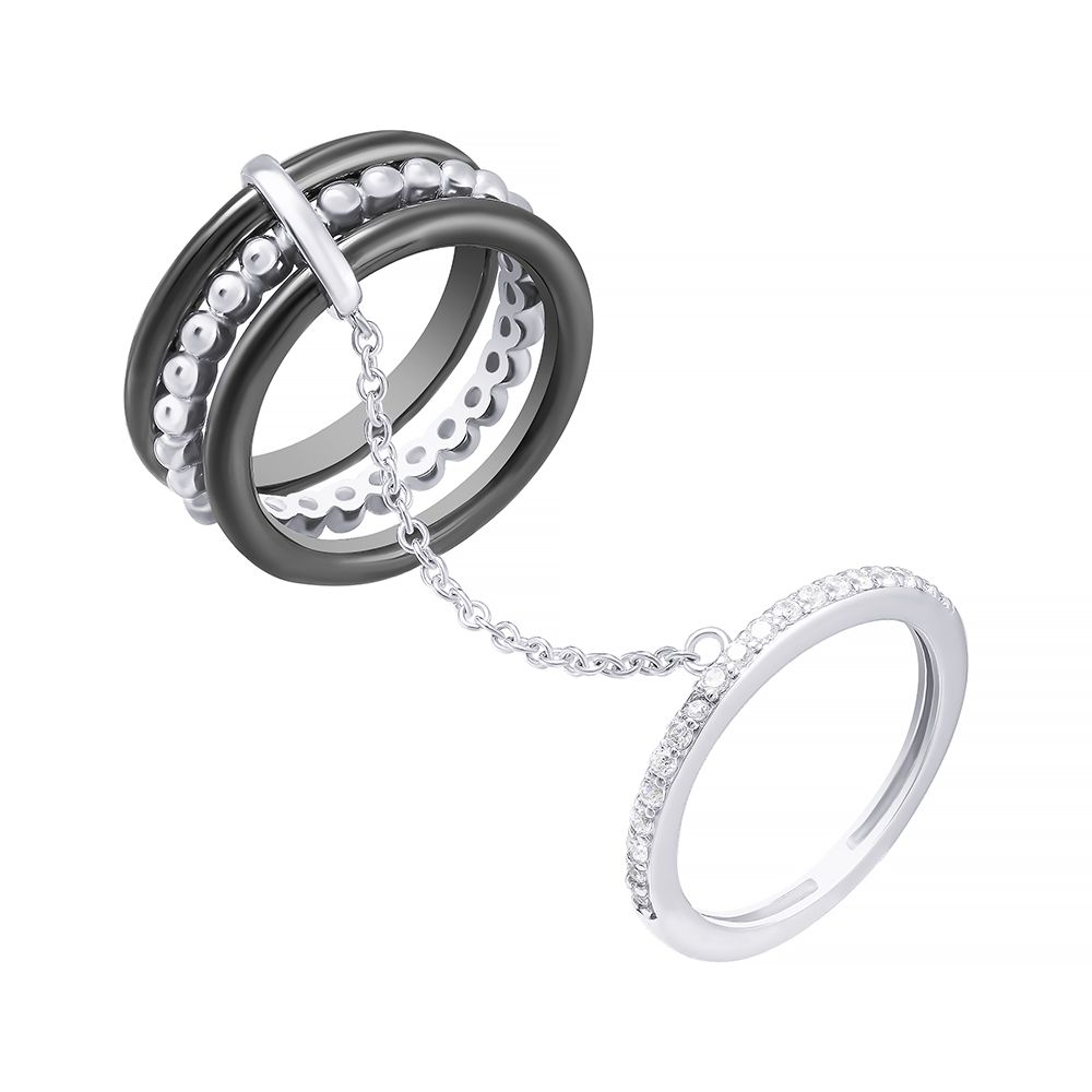 Кольцо из серебра 925 пробы с керамикой и фианитами код. 50067