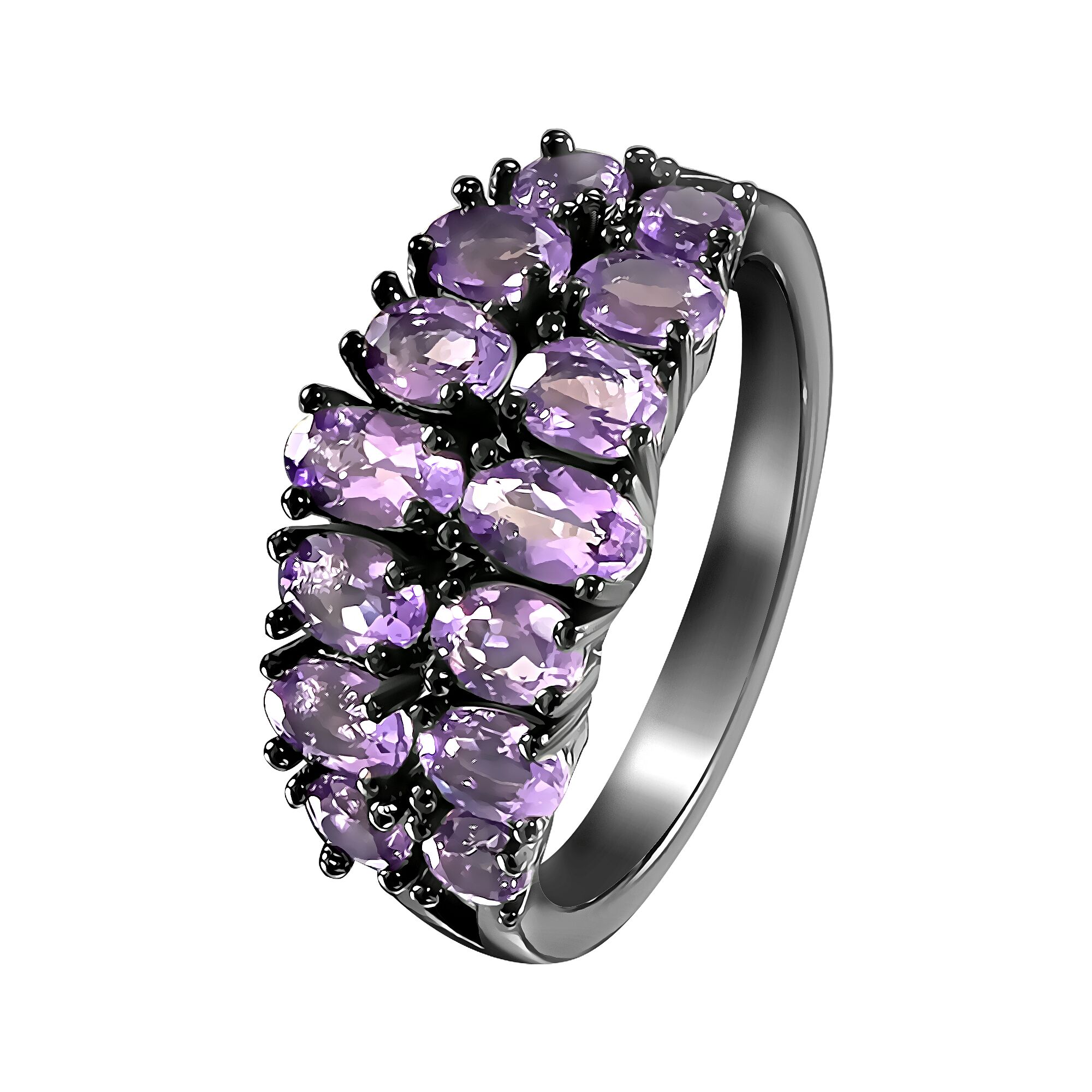 Кольцо из серебра 925 пробы с аметистами (17,5)