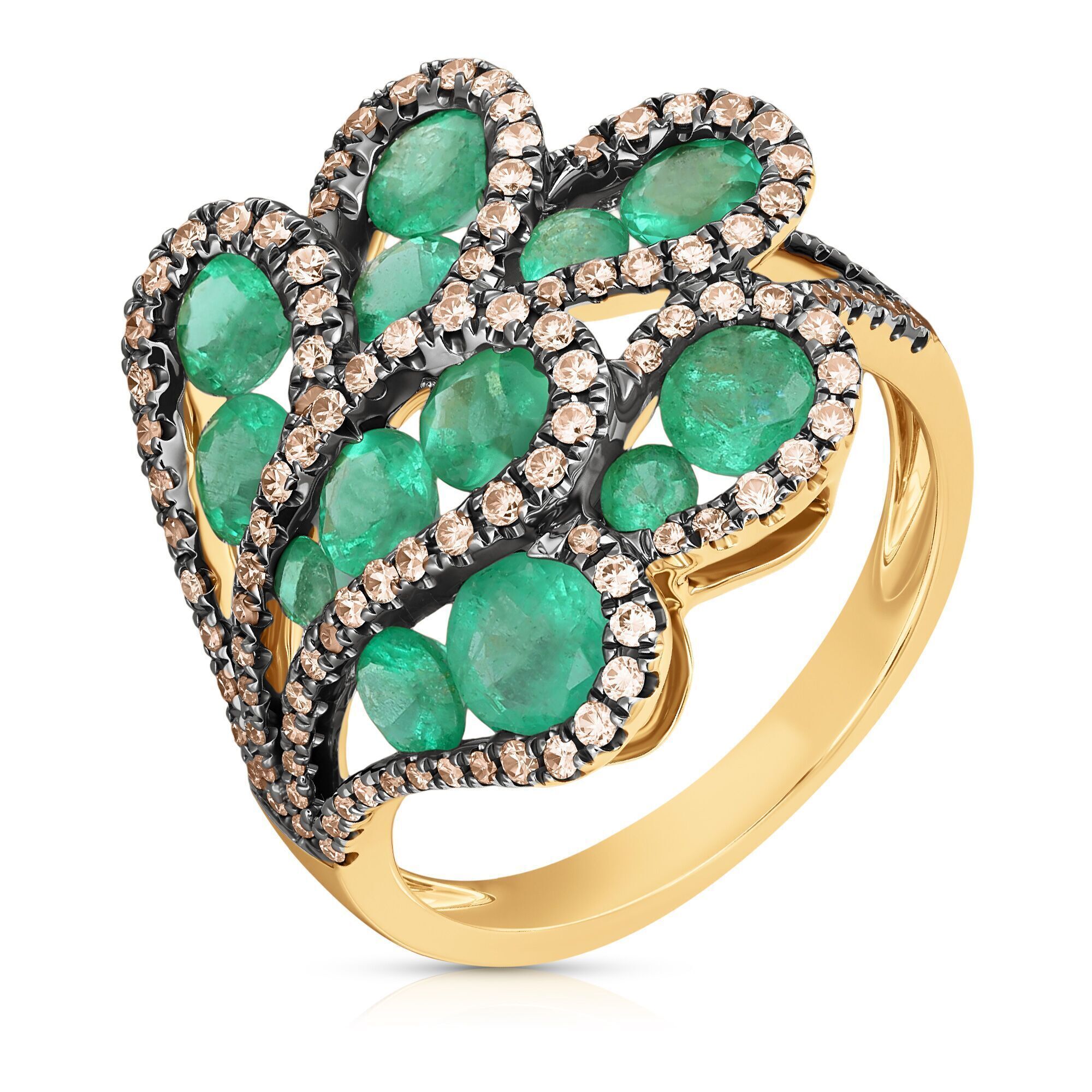 Кольцо из золота 585 пробы с бриллиантами и изумрудами (17,75)