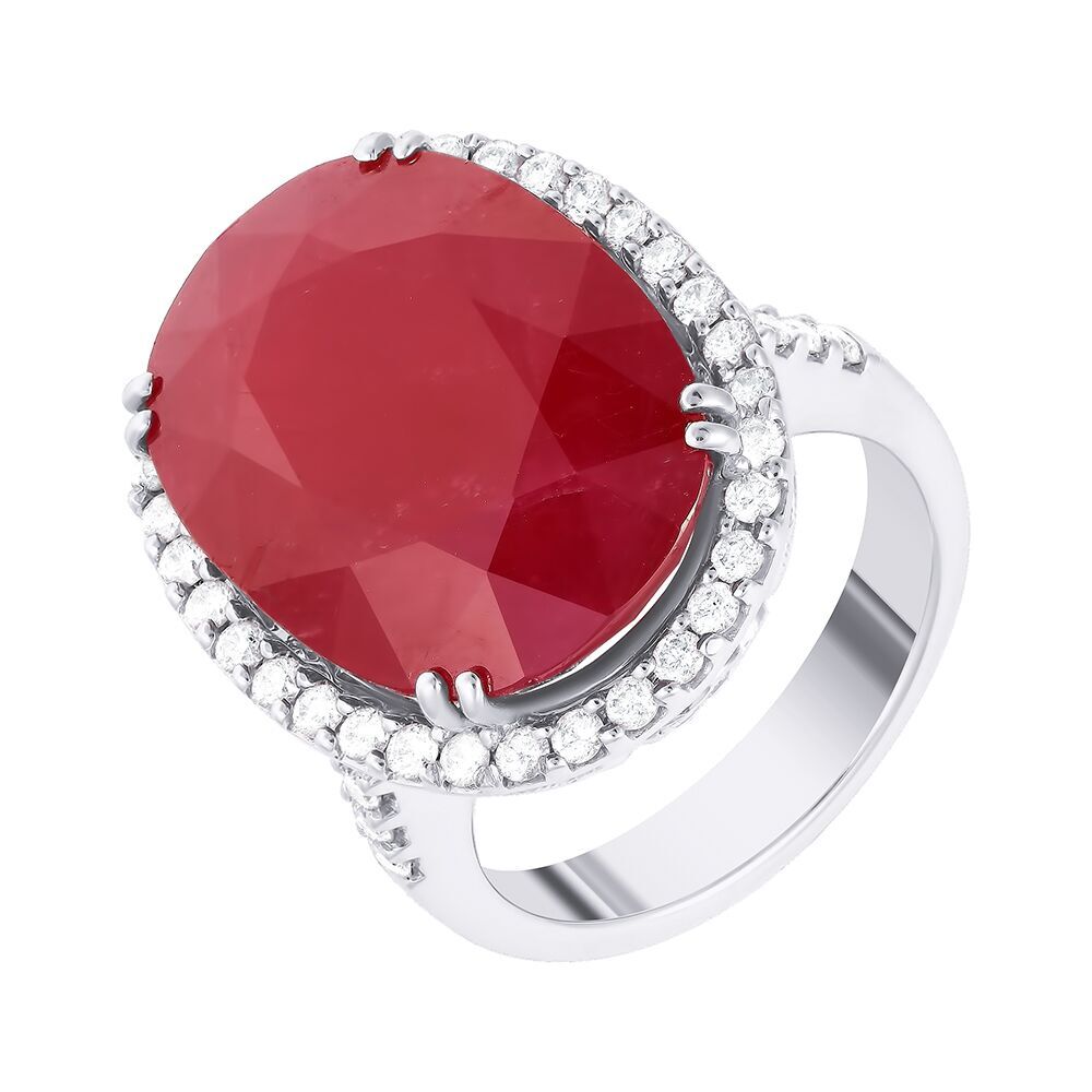 Кольцо из белого золота 750 пробы с рубином облагороженным и бриллиантами (18)